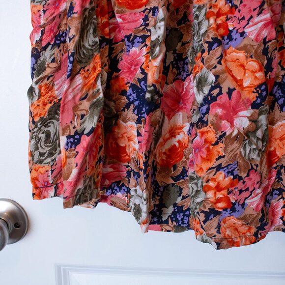 Floral Midi Skirt Pockets Hunters Run Pink Orange Cottagecore M | True Spring - Picture 3 of 8